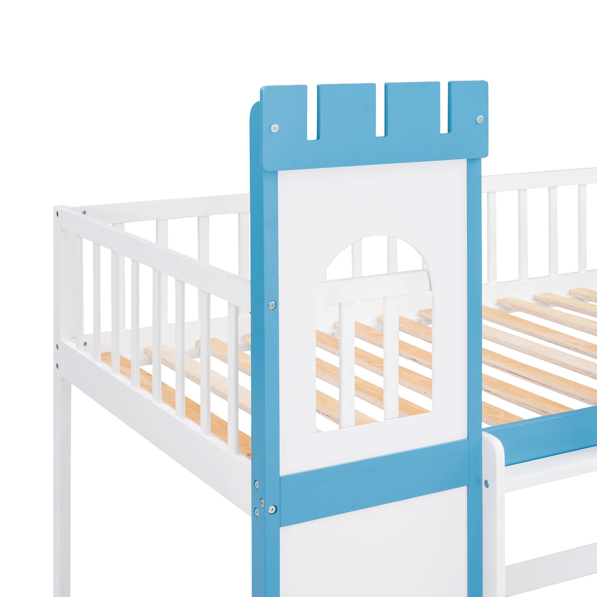 Twin Over Twin Castle Bunk Bed with Ladder - Blue