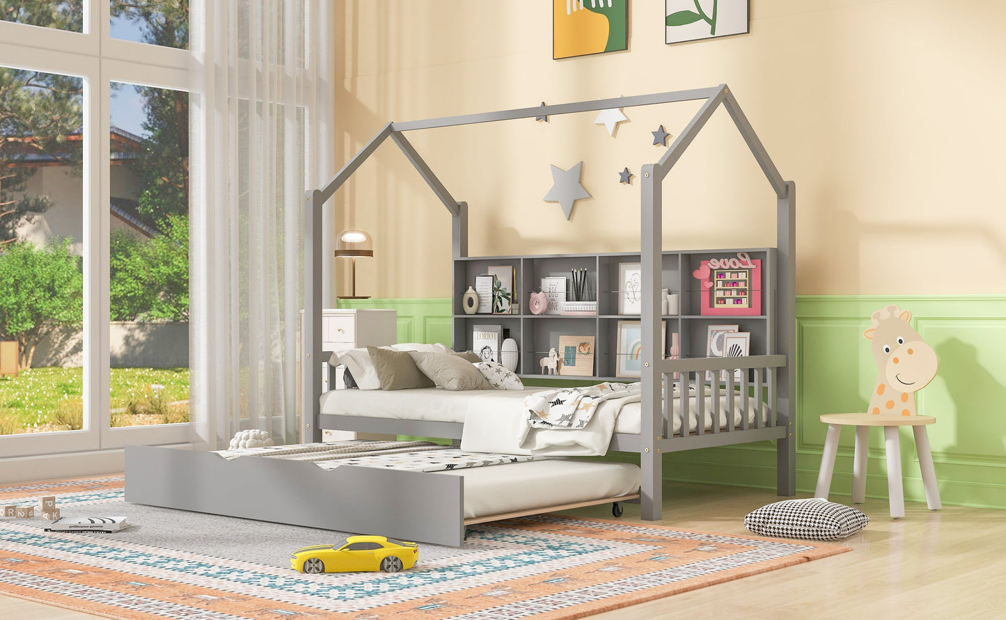 Twin Size House Bed with Trundle in Gray