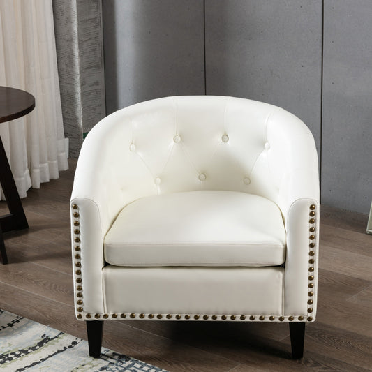 Bed-Best White Leatherette Club Chair w/ Nailhead Trim