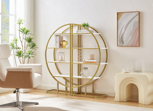 BY Furniture 4-Tier Split Bookcase - White & Gold