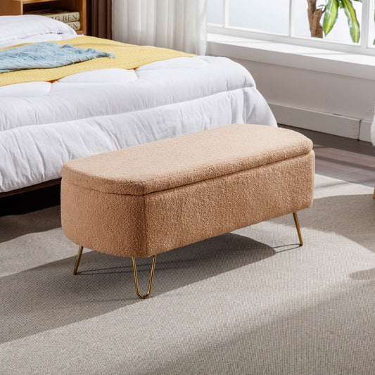 Zen Zone Modern Teddy Fabric Upholstered Bench - Camel