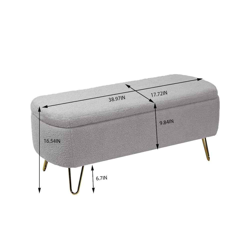 Zen Zone Modern Teddy Fabric Upholstered Bench - Gray