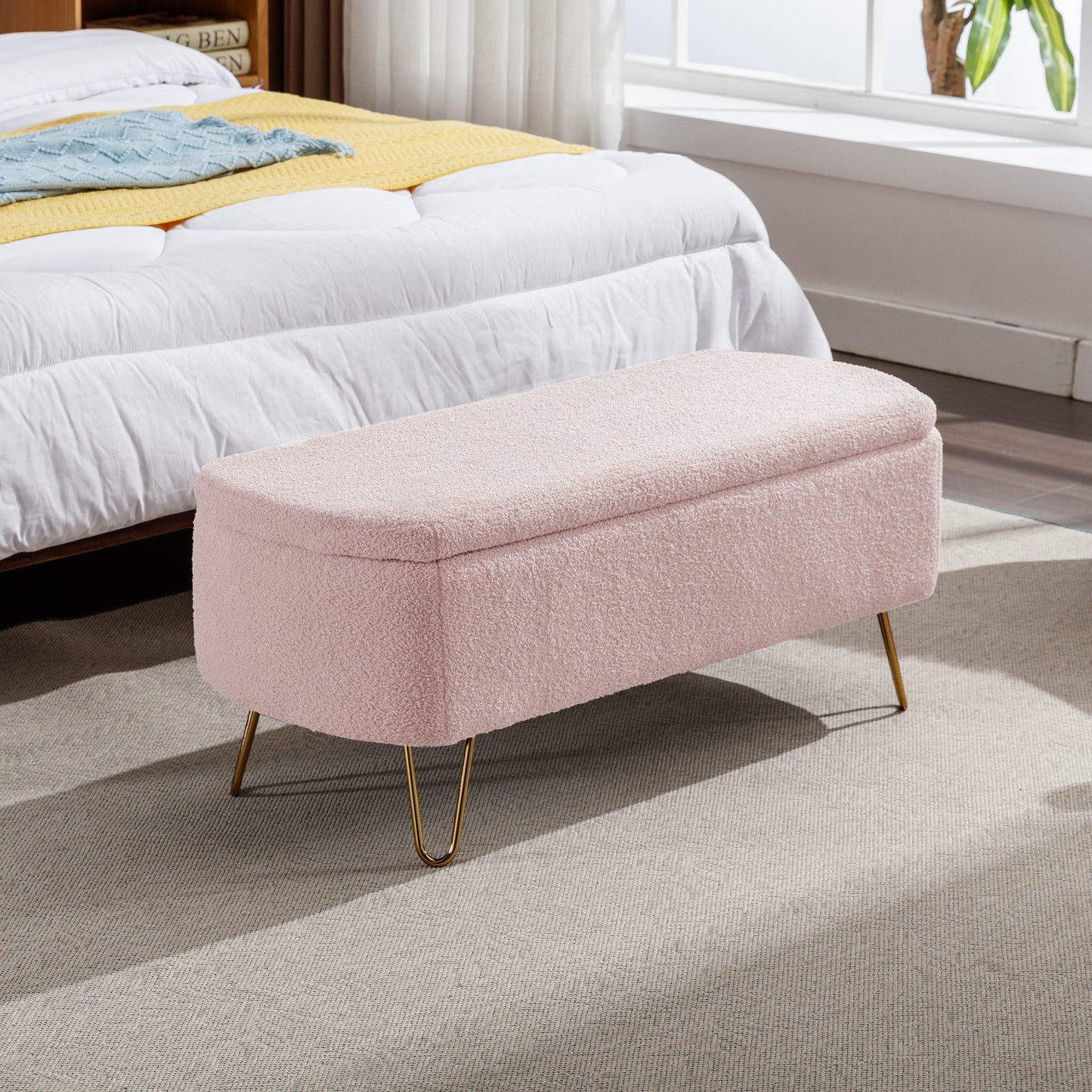 Zen Zone Modern Teddy Fabric Upholstered Bench - Pink