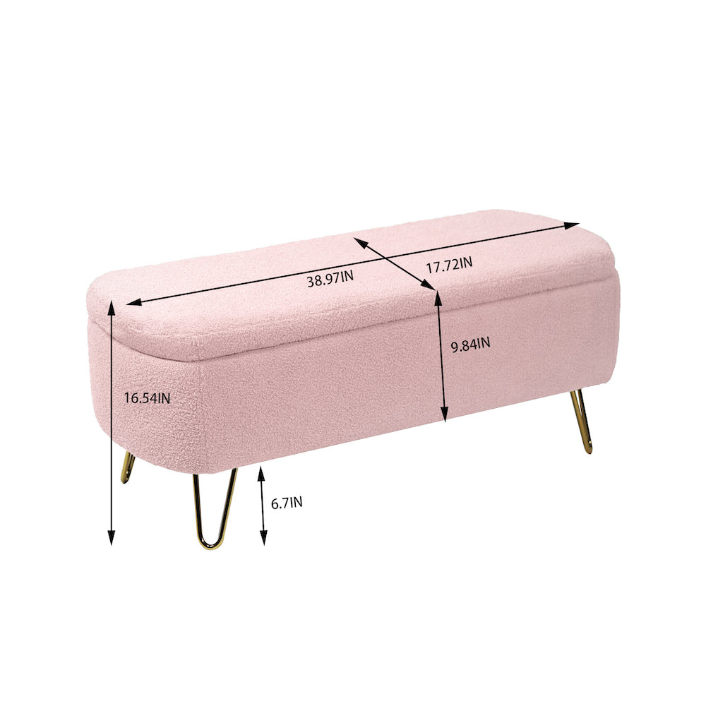 Zen Zone Modern Teddy Fabric Upholstered Bench - Pink