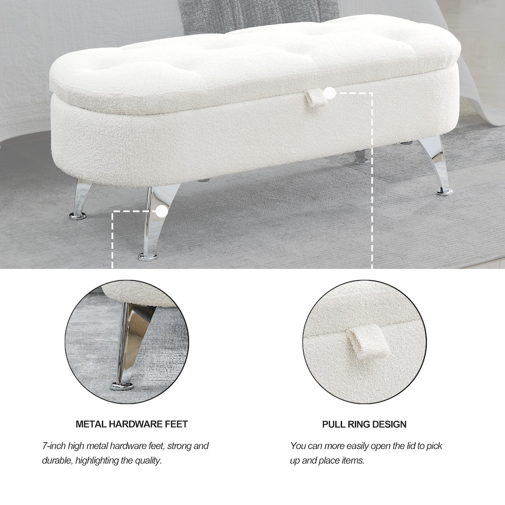 Welike 45" Teddy Fabric Upholstered Bedroom Bench - White