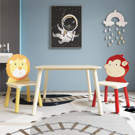 Moonriver Kids Wood Table with 2 Chairs Set Cartoon Animals