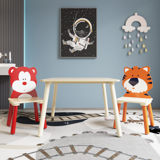 Moonriver Kids Wood Table with 2 Chairs Set Cartoon Animals