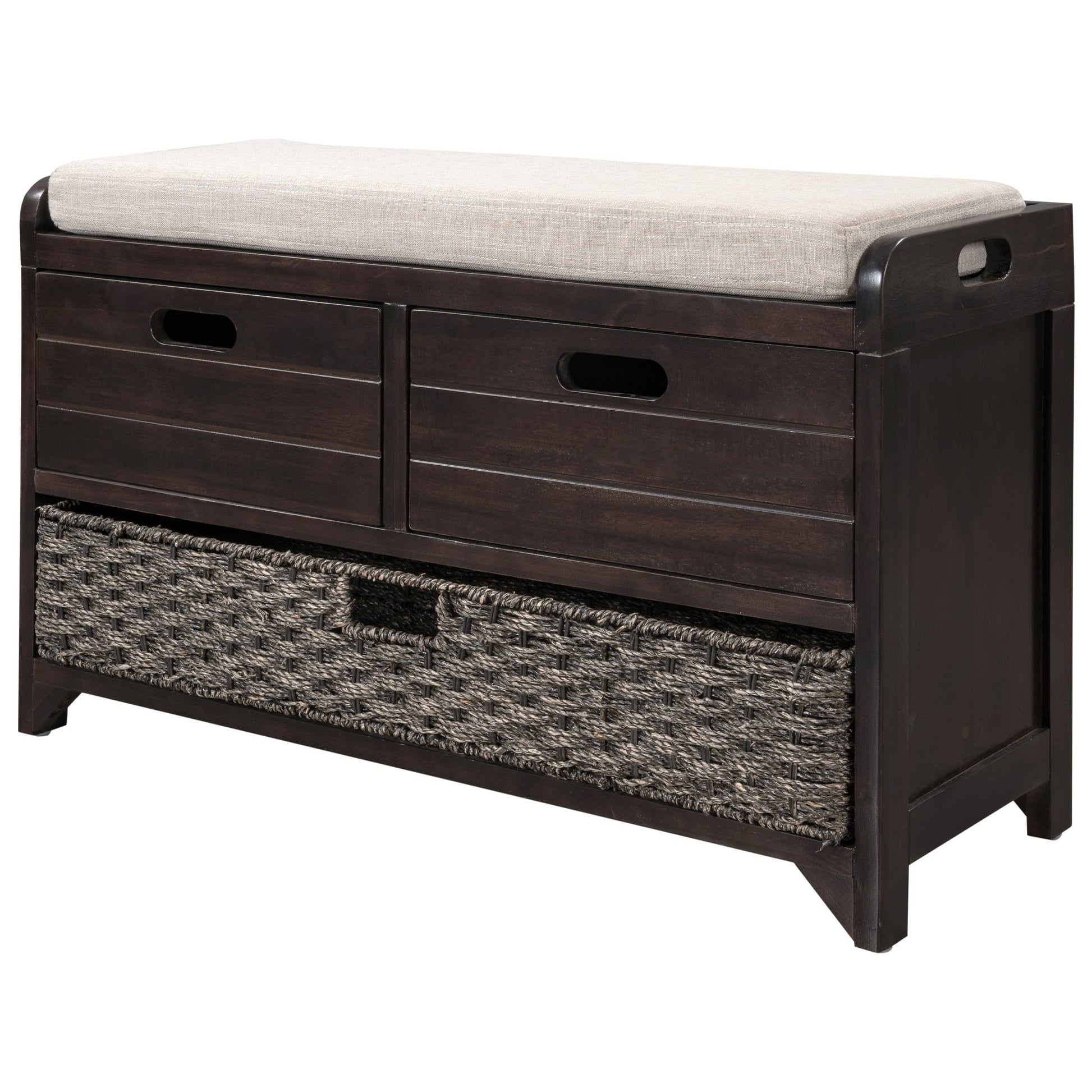 TREXM Storage Bench with Removable Basket and 2 Drawers - Espresso