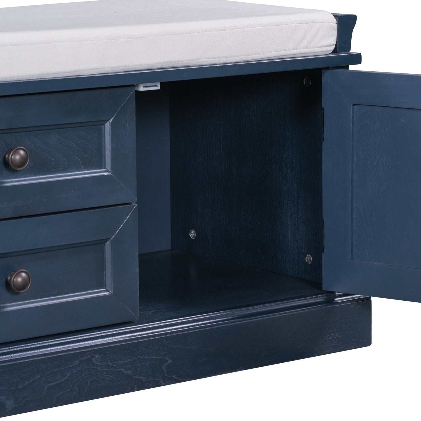 TREXM Storage Bench with 2 Drawers and 2 Cabinets & Removable Cushion - Antique Navy