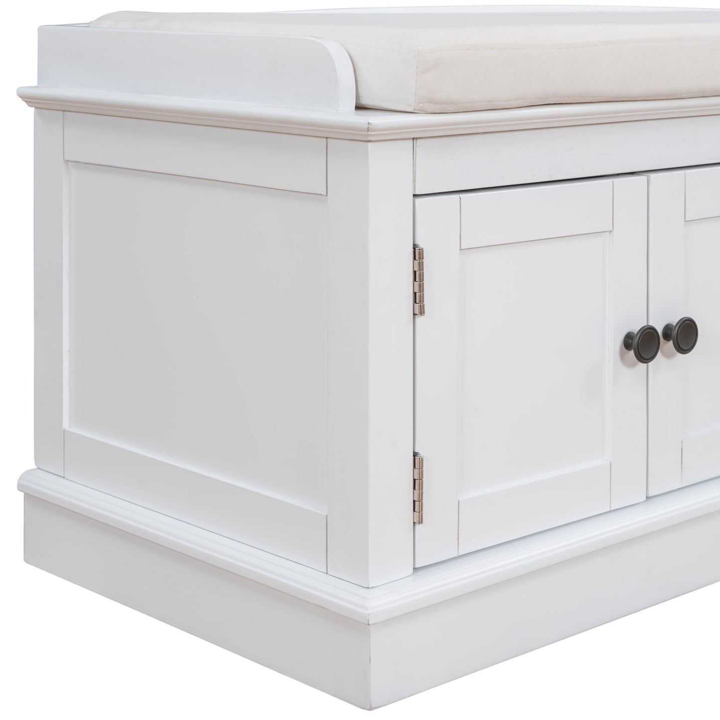 TREXM Storage Bench with 4 Doors and Adjustable Shelves - White