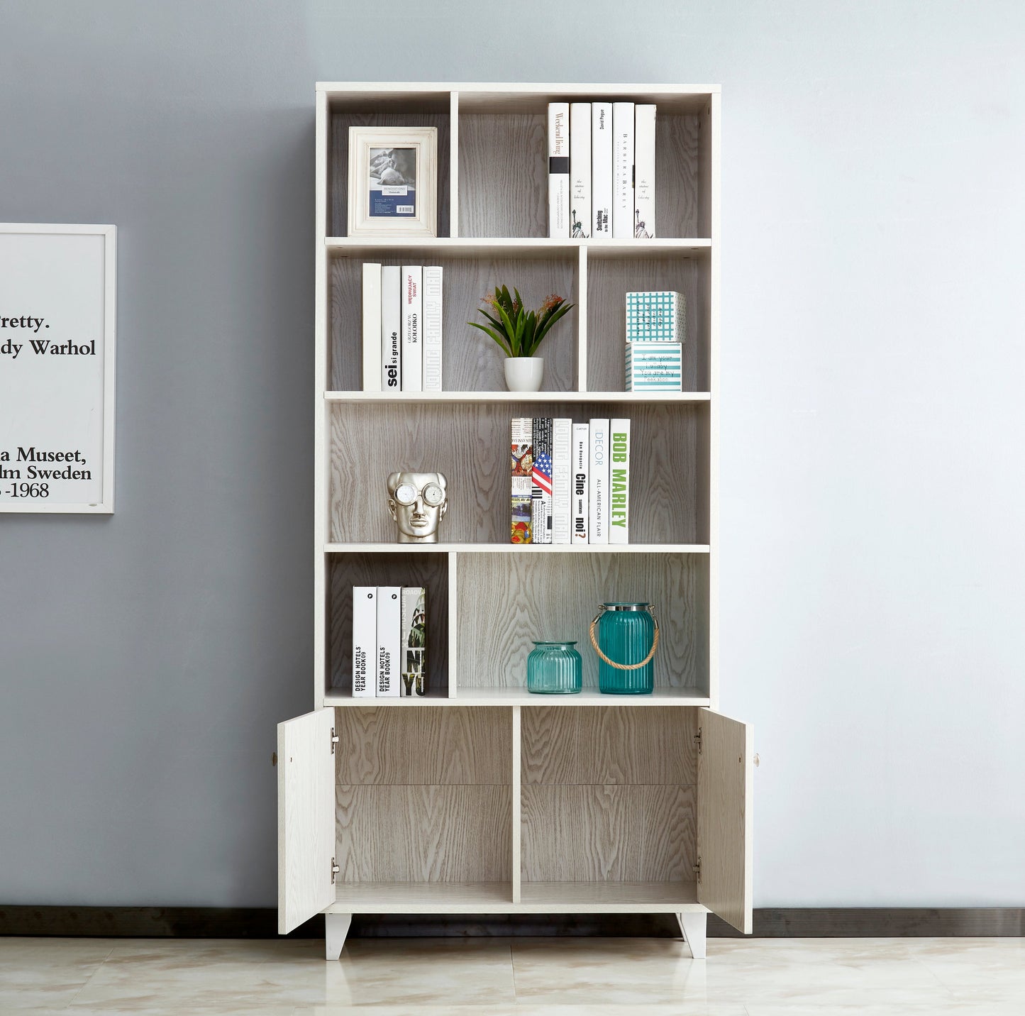 68" Bookcase with 2 Doors - White