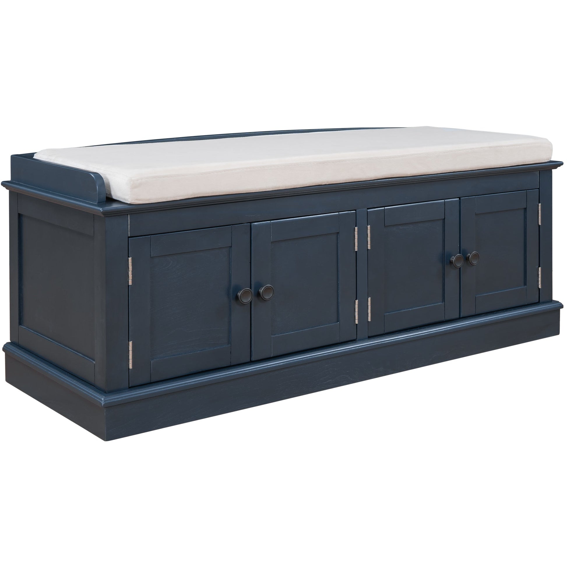 TREXM Storage Bench with 4 Doors and Adjustable Shelves - Antique Navy