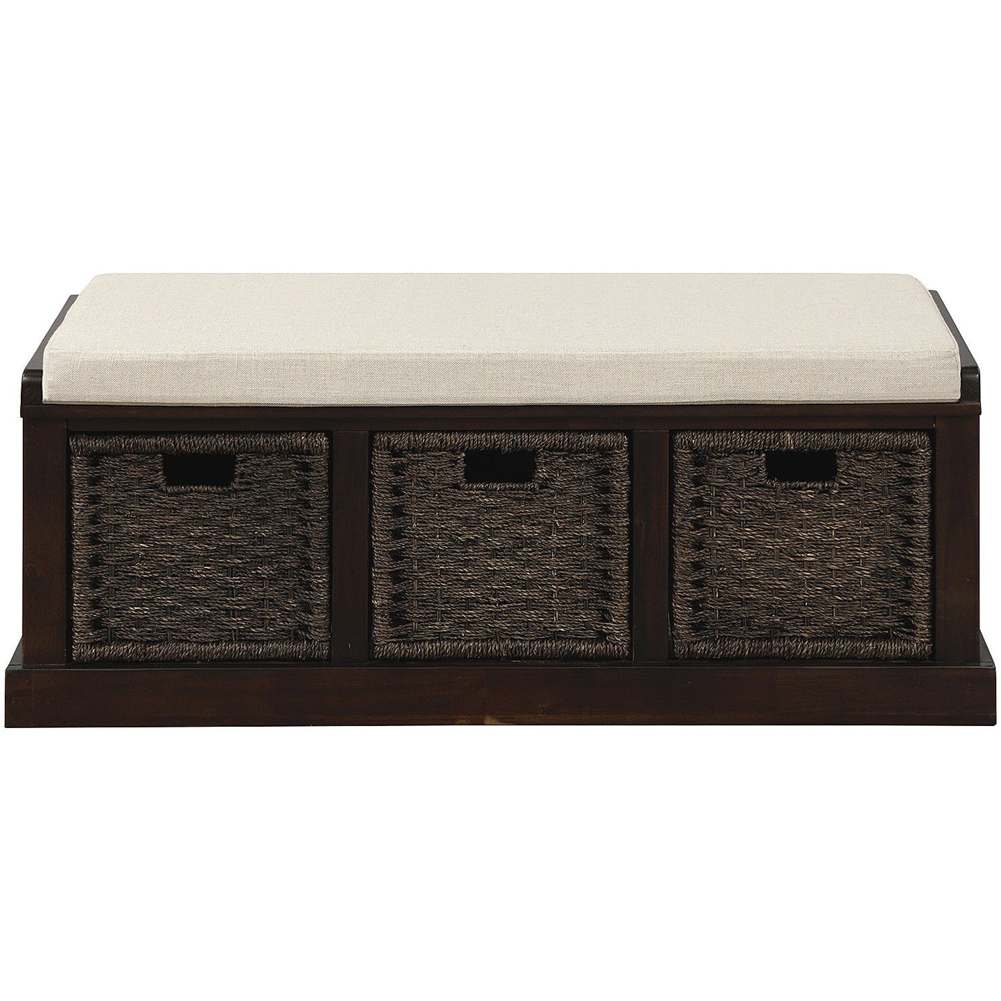 TREXM Rustic Storage Bench with 3 Removable Classic Rattan Basket - Espresso