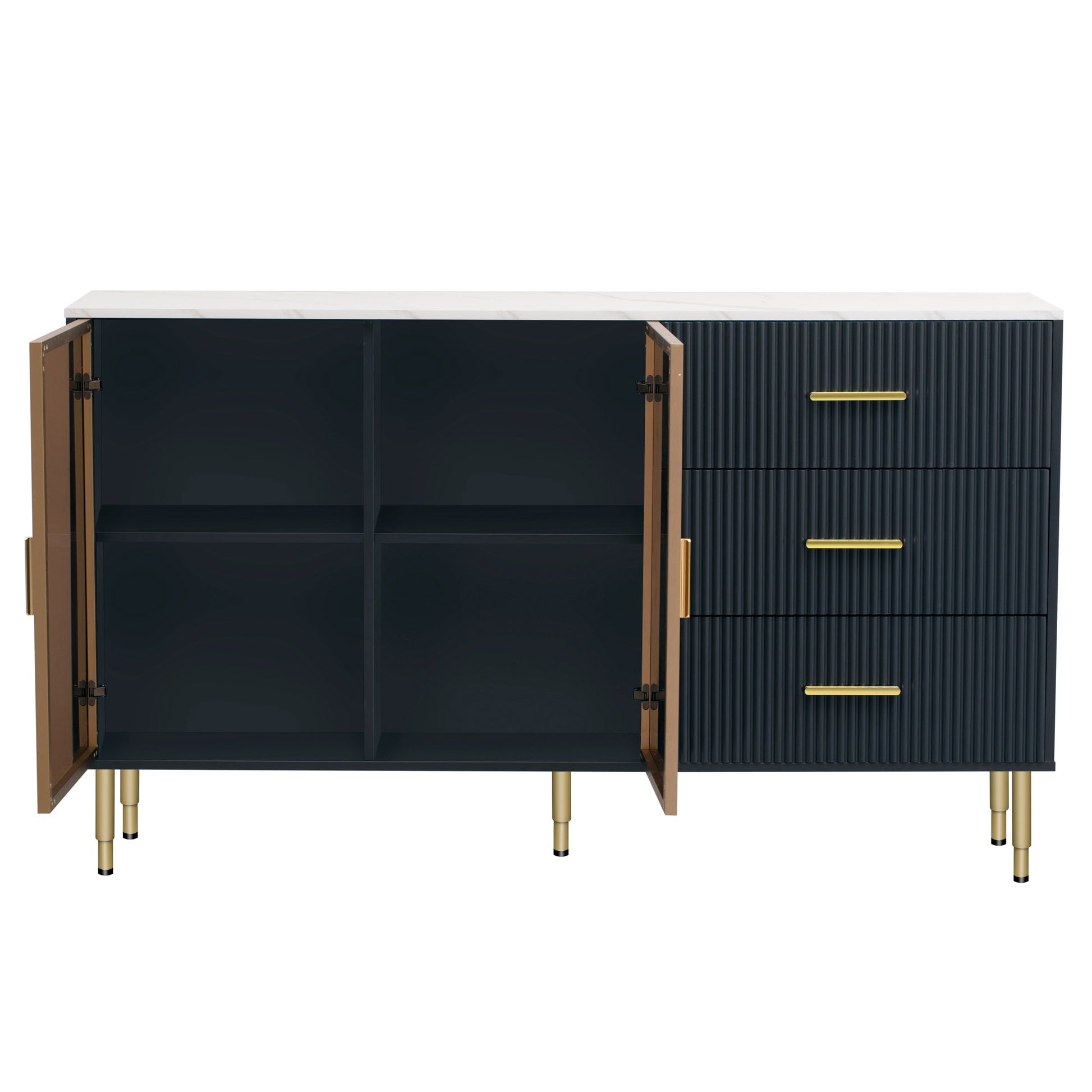 TREXM Modern Sideboard Cabinet Marble Sticker Tabletop and Amber-Yellow