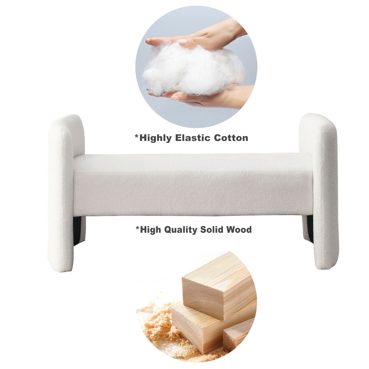 Welike 52" Teddy Fabric Upholstered Bedroom Bench - White