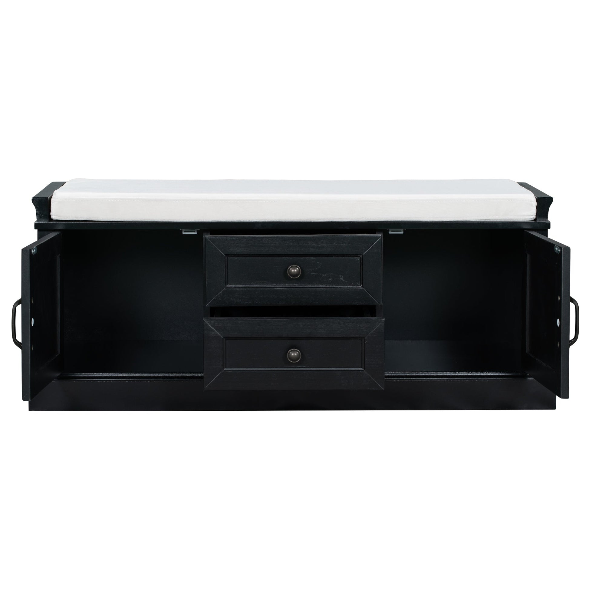 TREXM Storage Bench with 2 Drawers and 2 Cabinets - Black