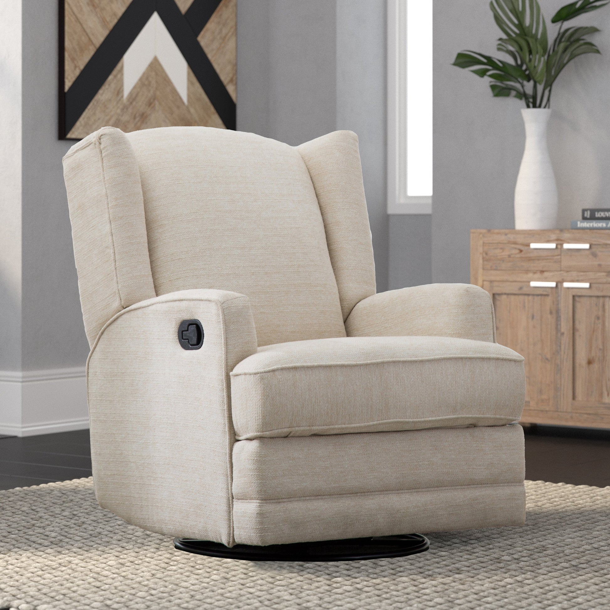 Smithfield Beige Wingback Swivel Glider Recliner