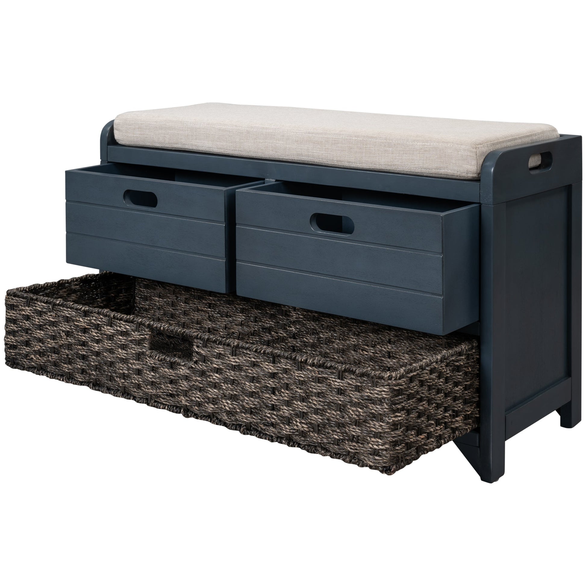 TREXM Storage Bench with Removable Basket and 2 Drawers - Navy