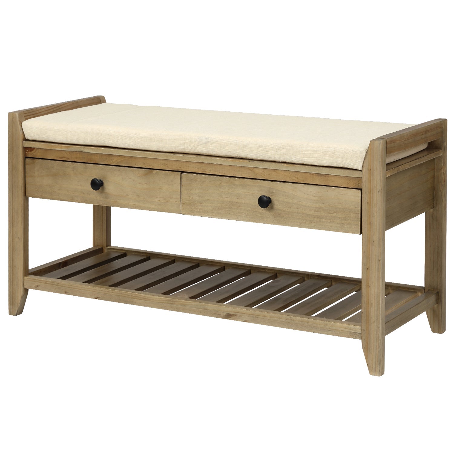 TREXM Entryway Storage Bench with Shoe Rack - Gray Wash