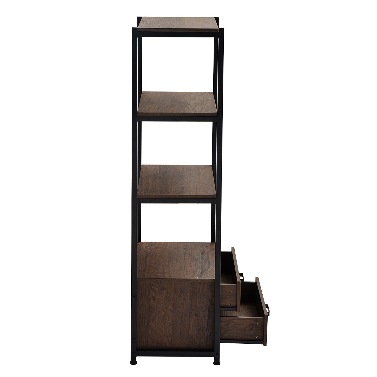 4-Tier Bookshelf Industrial Bookcase with 4 Open Storage Shelves and Two Drawers