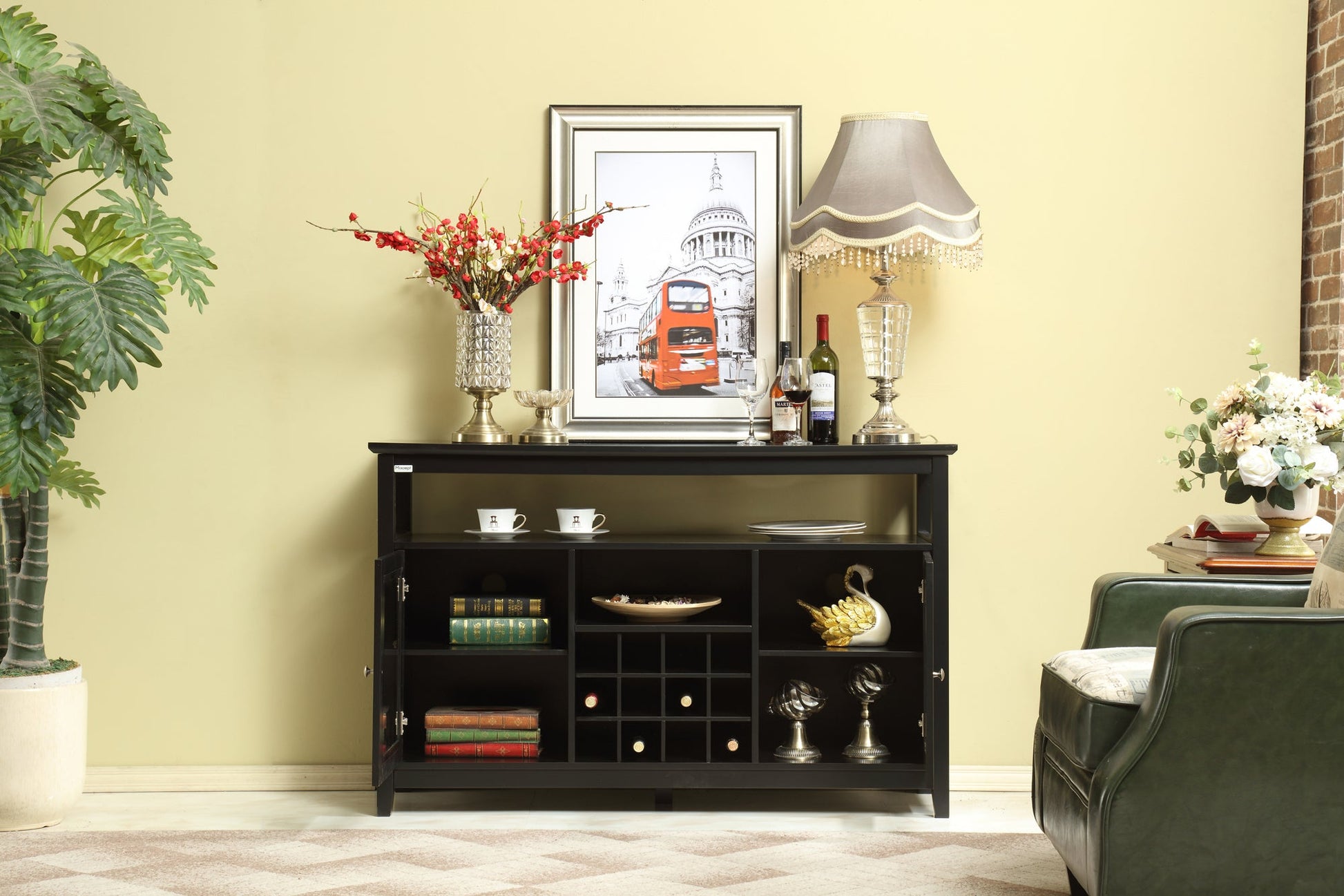 52" Sideboard, Dining Server Buffet Cabinet with Wine Rack, Black