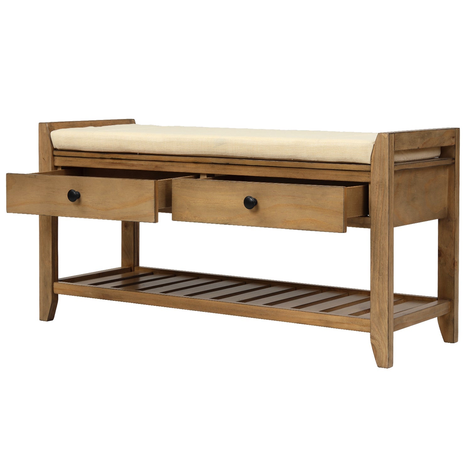 TREXM Entryway Storage Bench with Shoe Rack - Old Pine