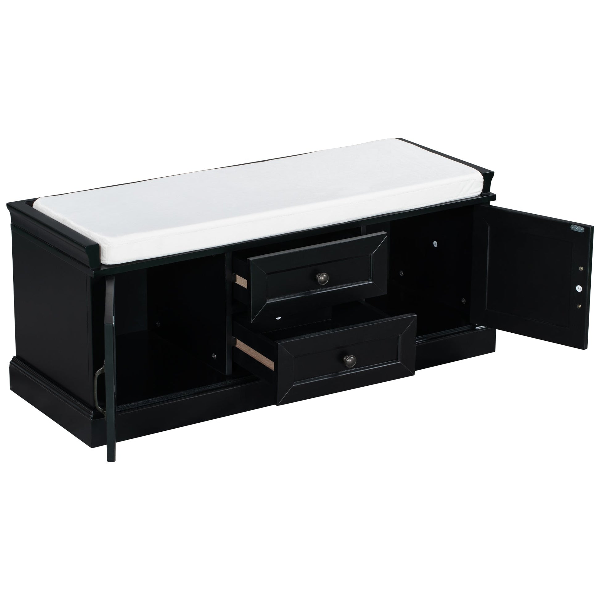 TREXM Storage Bench with 2 Drawers and 2 Cabinets - Black