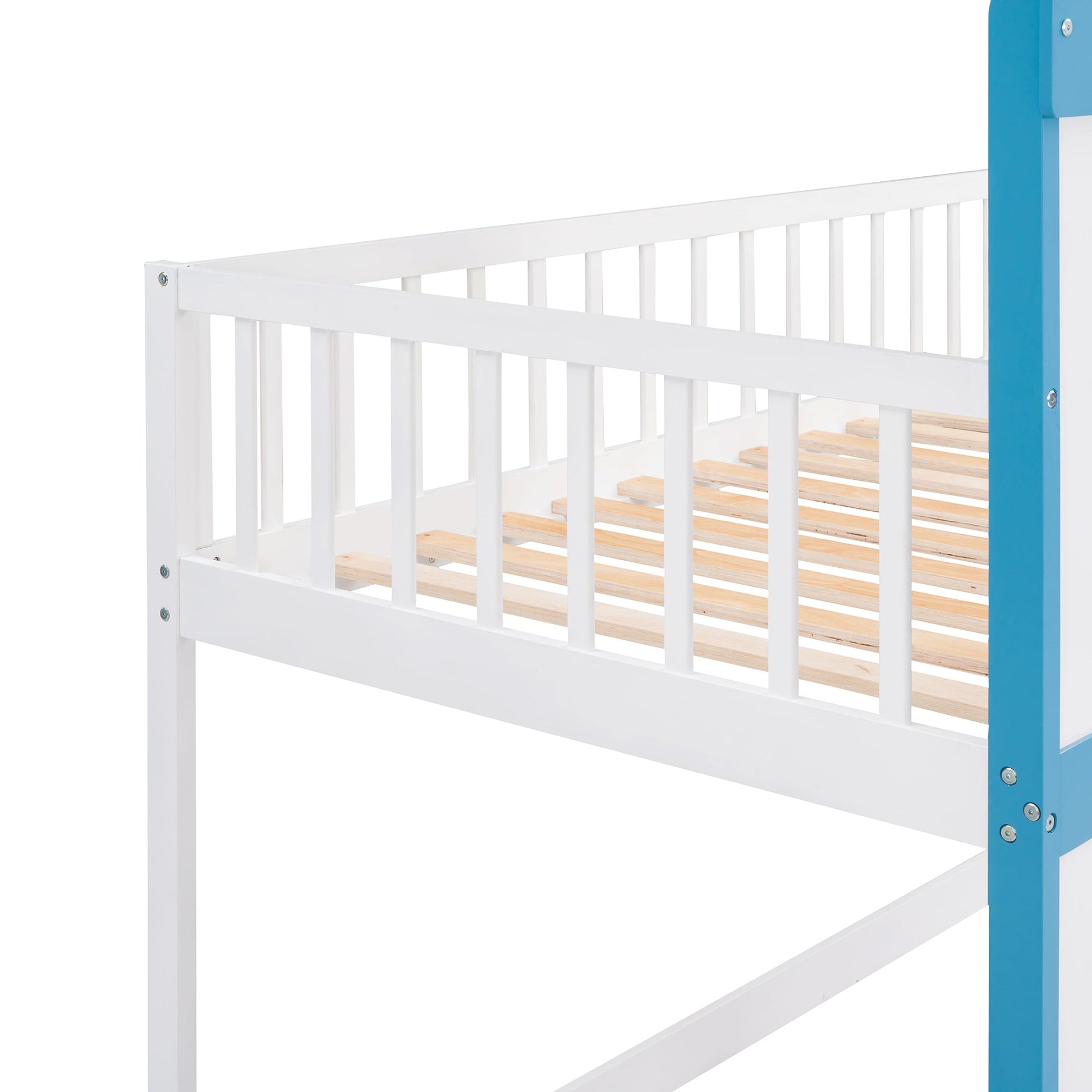 Twin Over Twin Castle Bunk Bed with Ladder - Blue