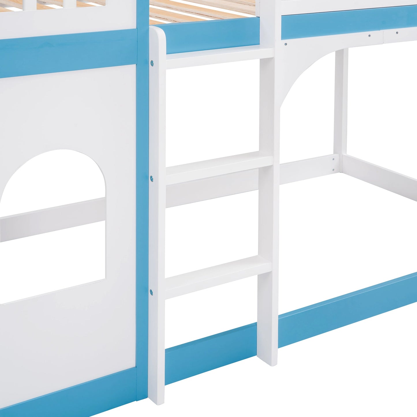 Twin Over Twin Castle Bunk Bed with Ladder - Blue