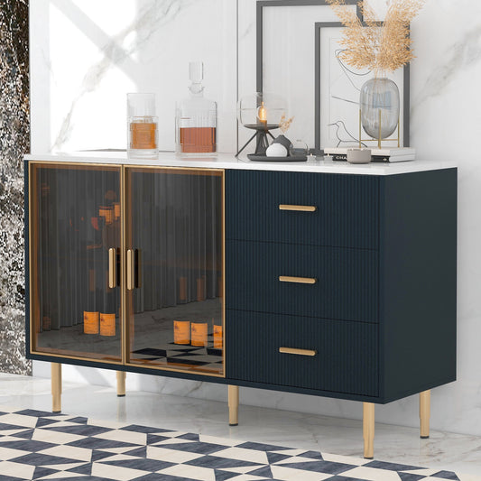 TREXM Modern Sideboard Cabinet Marble Sticker Tabletop and Amber-Yellow