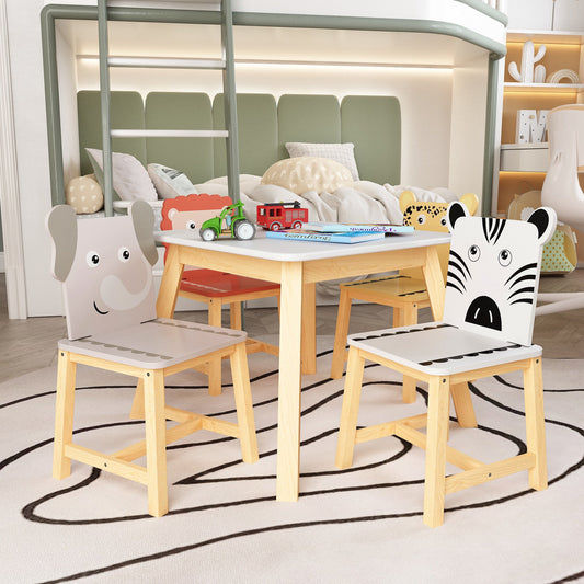 Moonriver Kids Wood Table with 4 Chairs Set Cartoon Animals