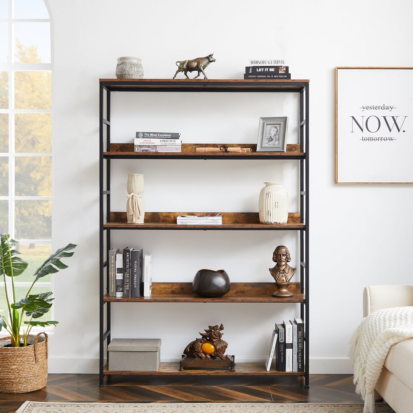 Large 5 Shelf Bookshelf with Metal Frame