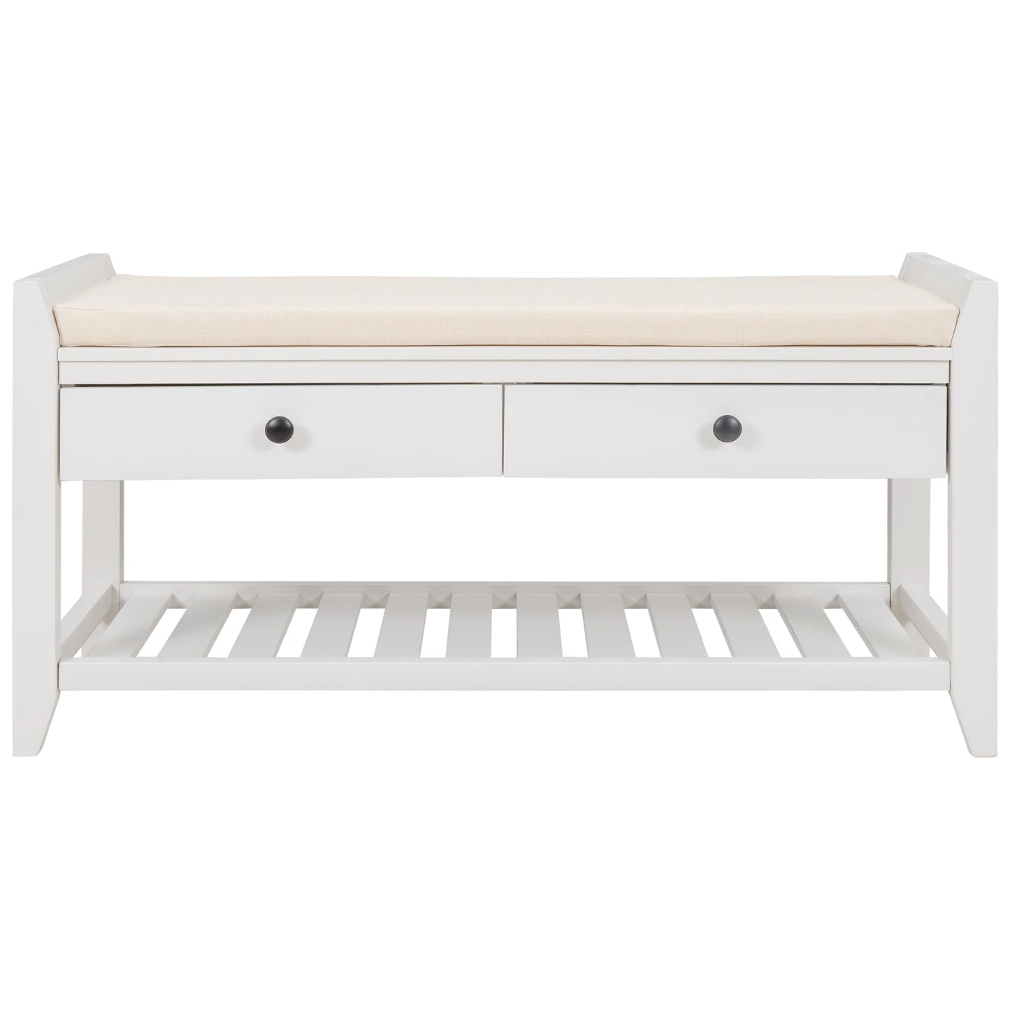 TREXM Entryway Storage Bench with Shoe Rack - White