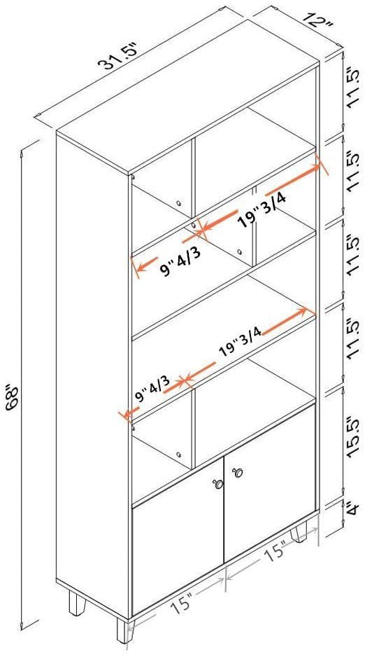 68" Bookcase with 2 Doors - Black