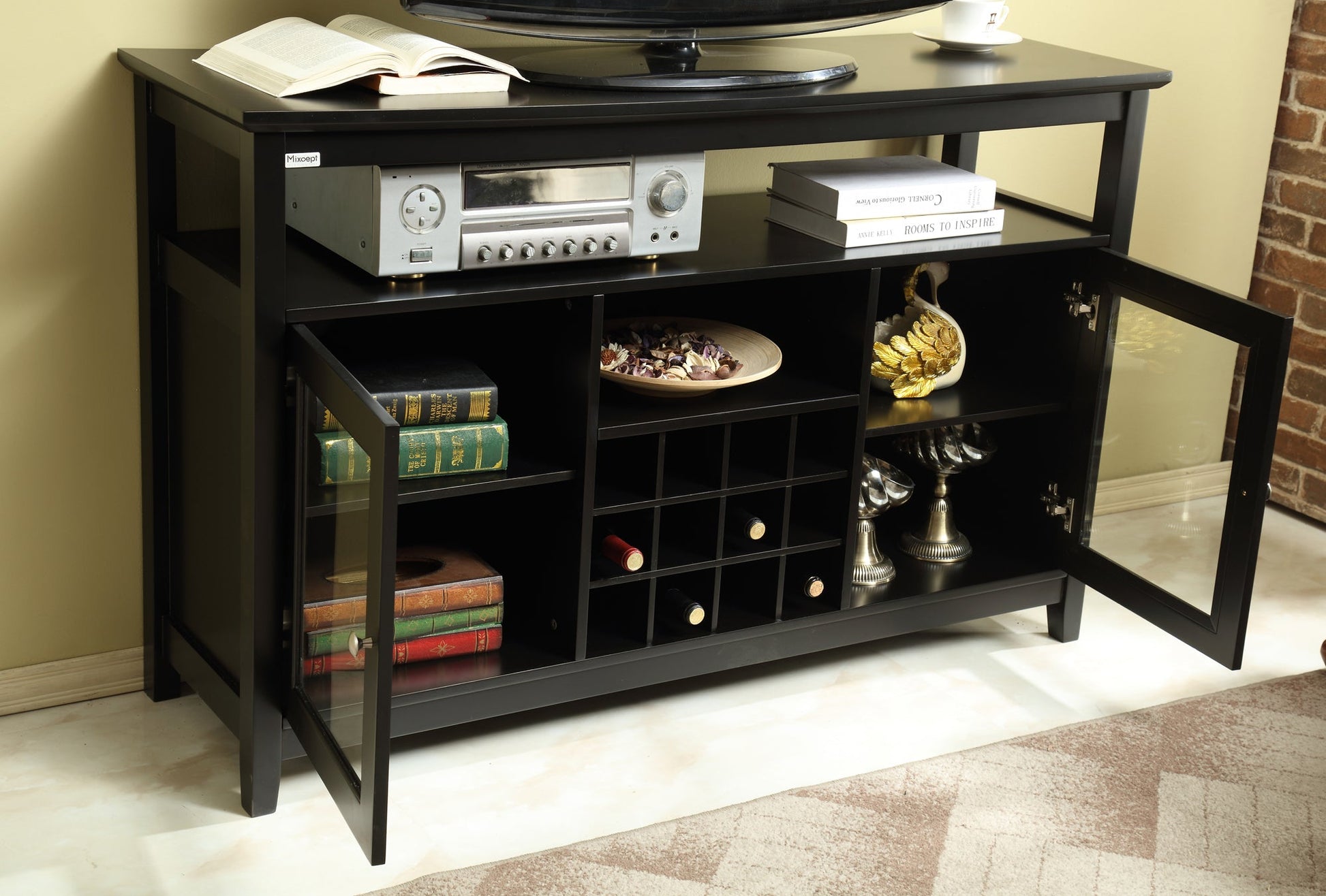 52" Sideboard, Dining Server Buffet Cabinet with Wine Rack, Black