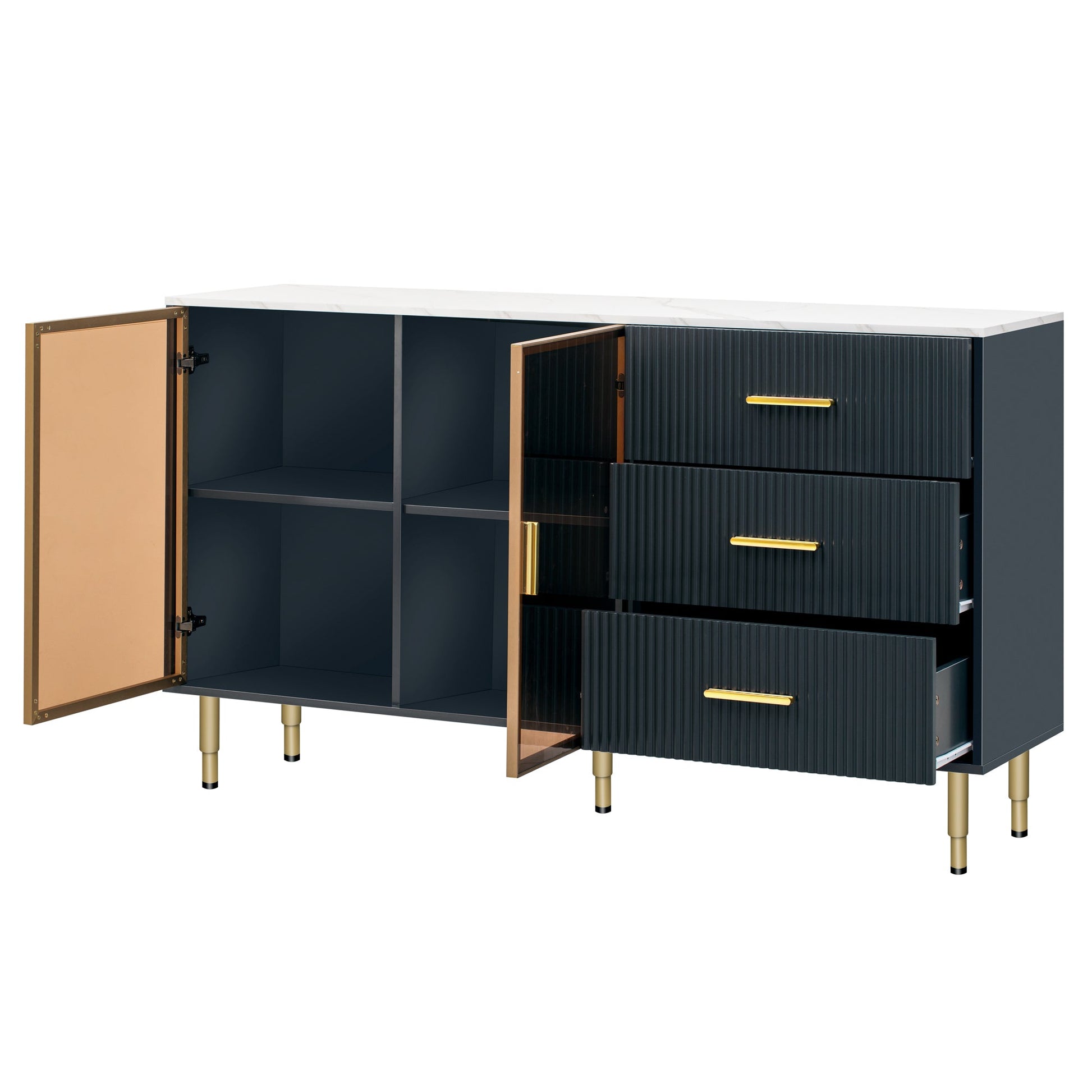 TREXM Modern Sideboard Cabinet Marble Sticker Tabletop and Amber-Yellow