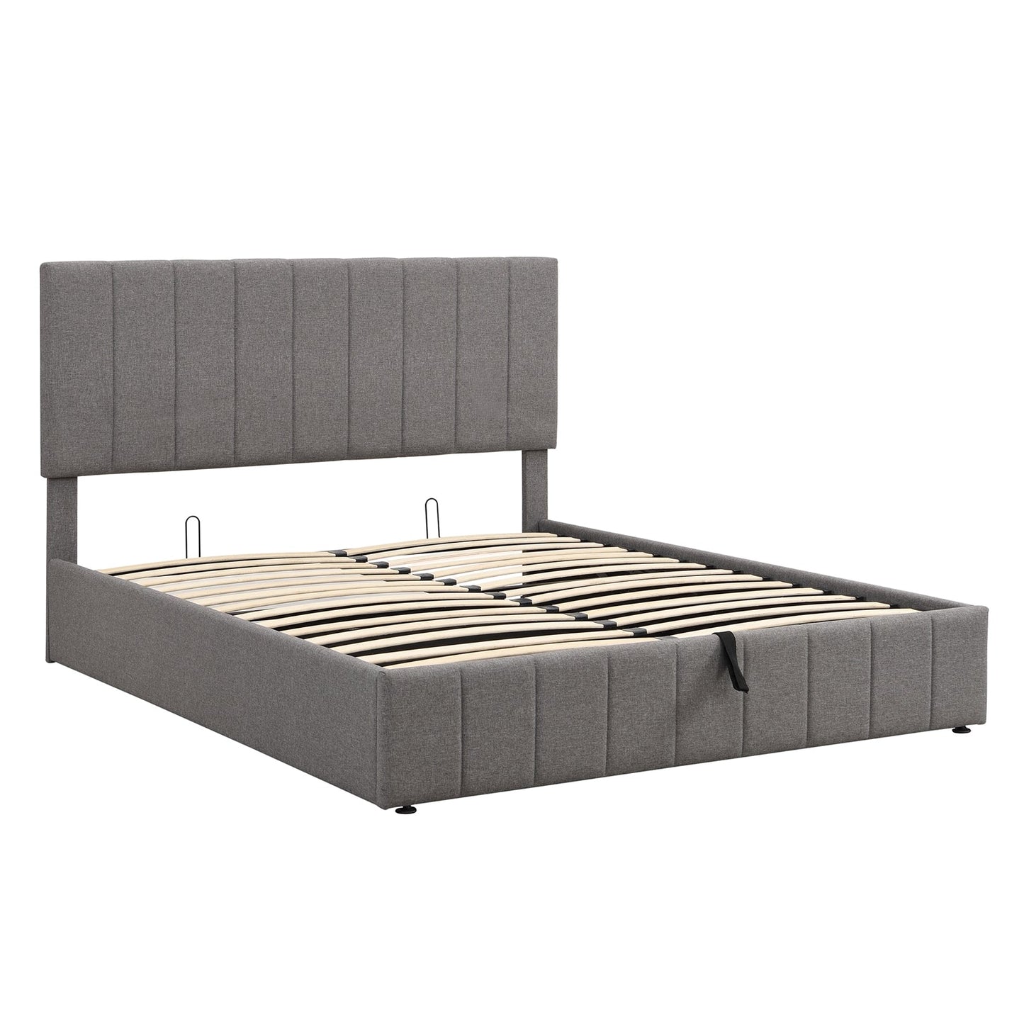 Destiny II Full Size Gray Linen Platform Bed with Storage