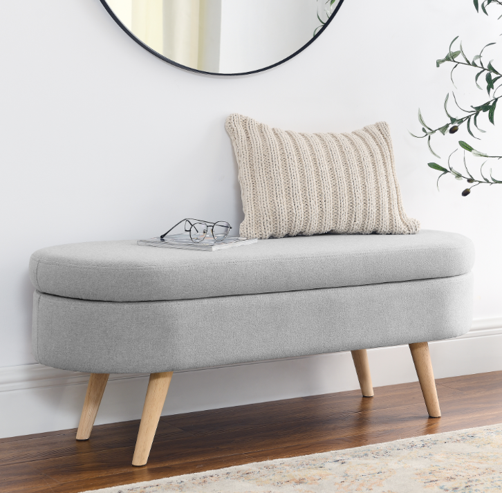 Oval Storage Bench with Angled Walnut Legs