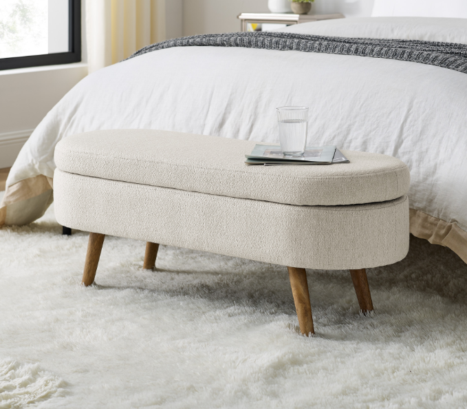 Oval Storage Bench with Angled Walnut Legs