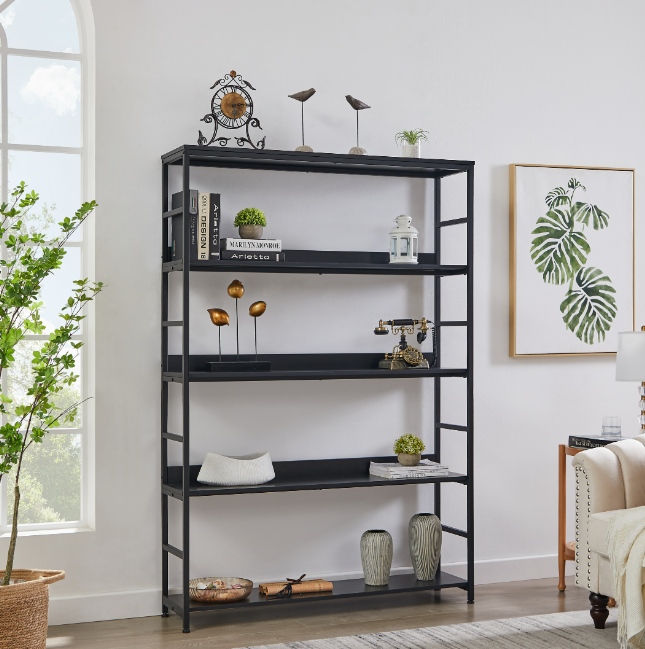 Large 5 Shelf Bookshelf with Metal Frame