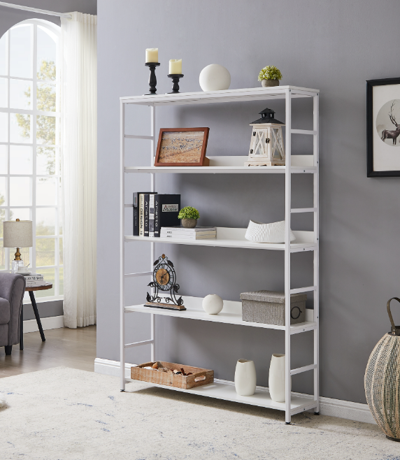 Large 5 Shelf Bookshelf with Metal Frame