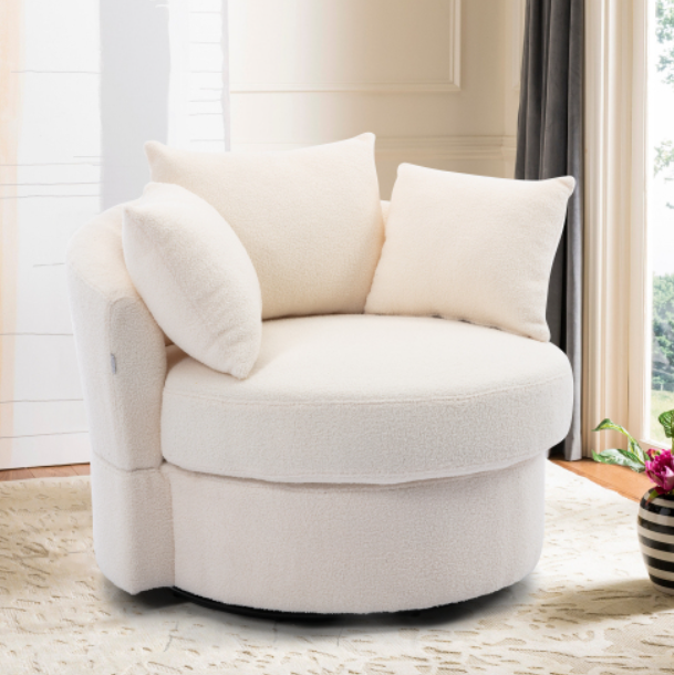 Modern Akili Swivel Barrel Chair in Plush Teddy Fabric