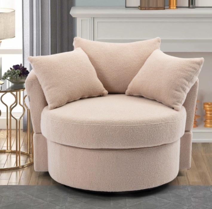 Modern Akili Swivel Barrel Chair in Plush Teddy Fabric