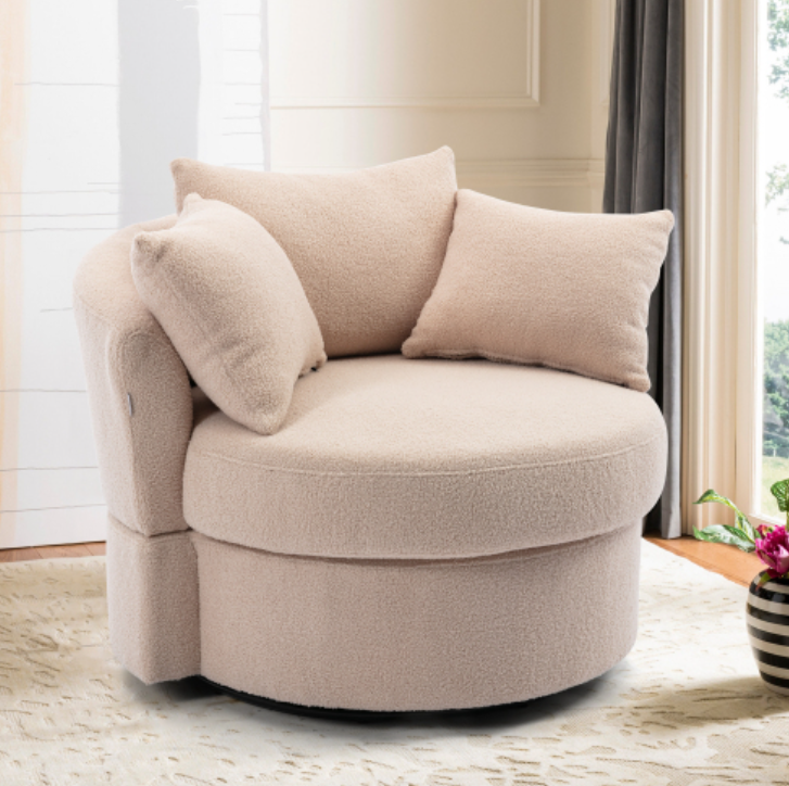 Modern Akili Swivel Barrel Chair in Plush Teddy Fabric