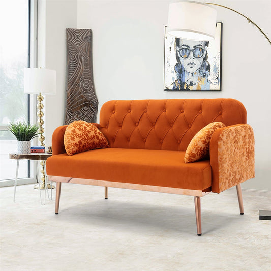 Kent Loveseat in Orange Velvet w- Rose Gold Legs