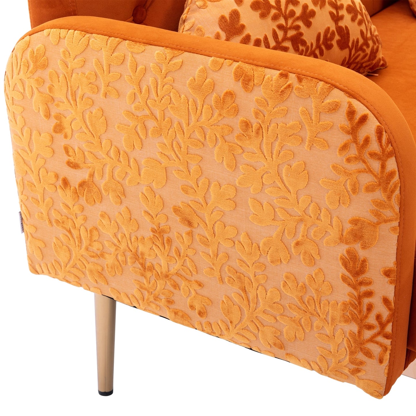 Kent Loveseat in Orange Velvet w- Rose Gold Legs