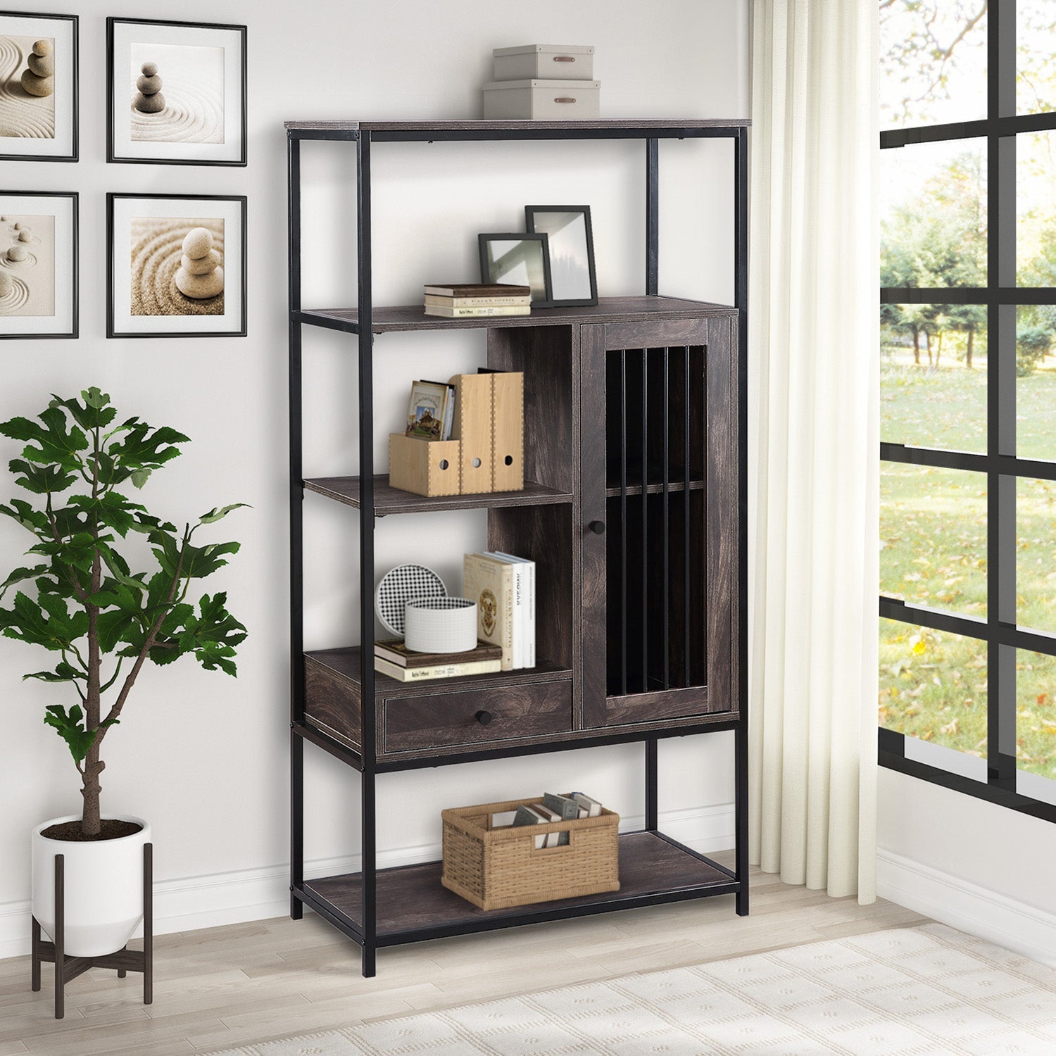 5 Tier Freestanding Multi-functional Decorative Storage Shelving in Vintage Brown