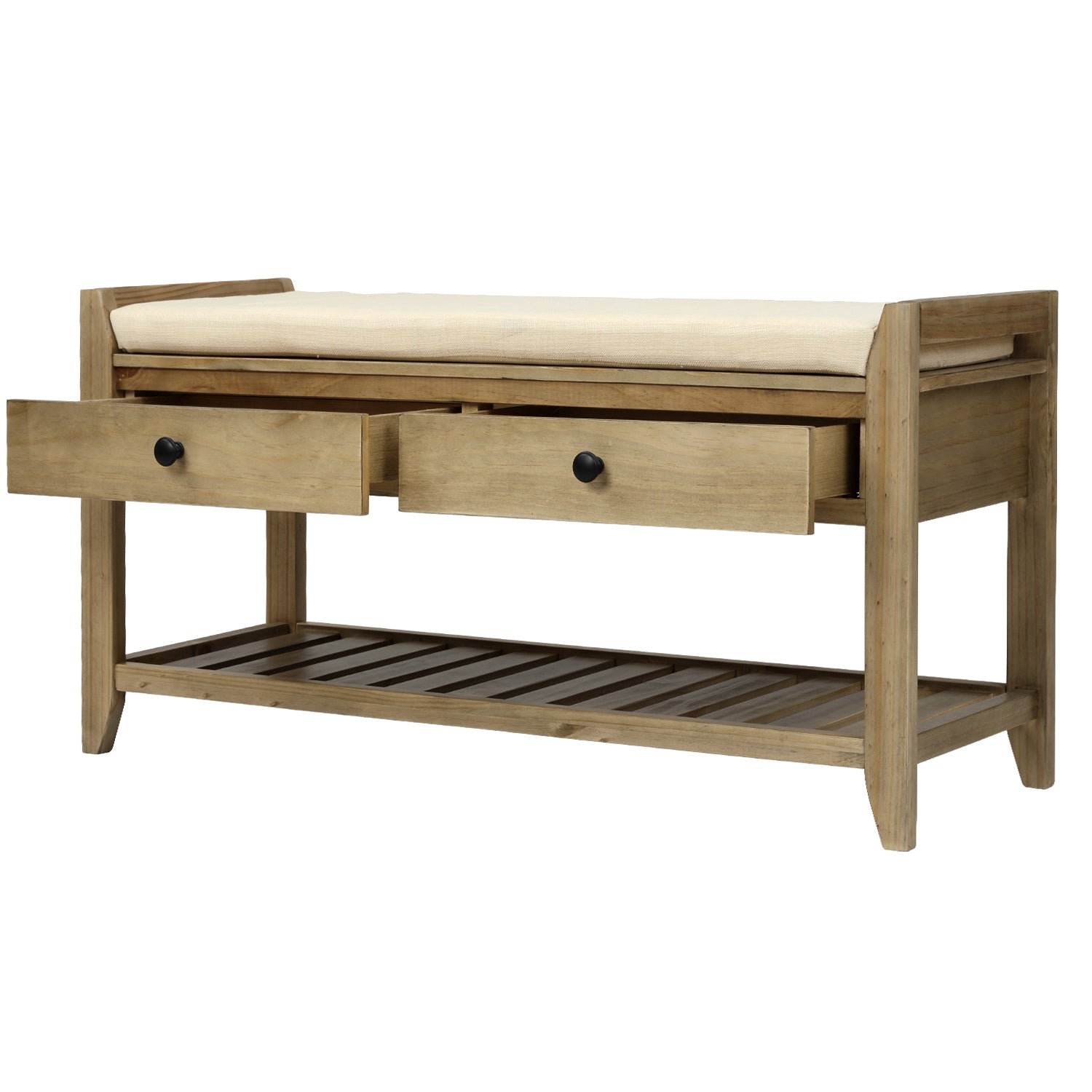 TREXM Entryway Storage Bench with Shoe Rack - Gray Wash