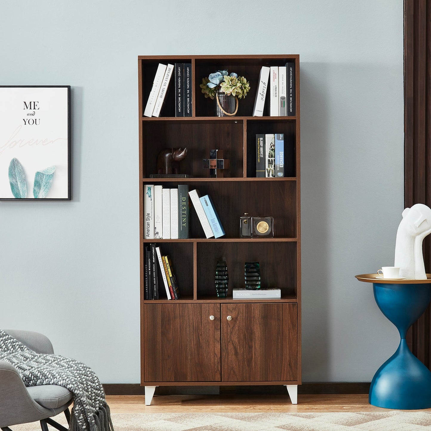 68" Bookcase with 2 Doors - Walnut