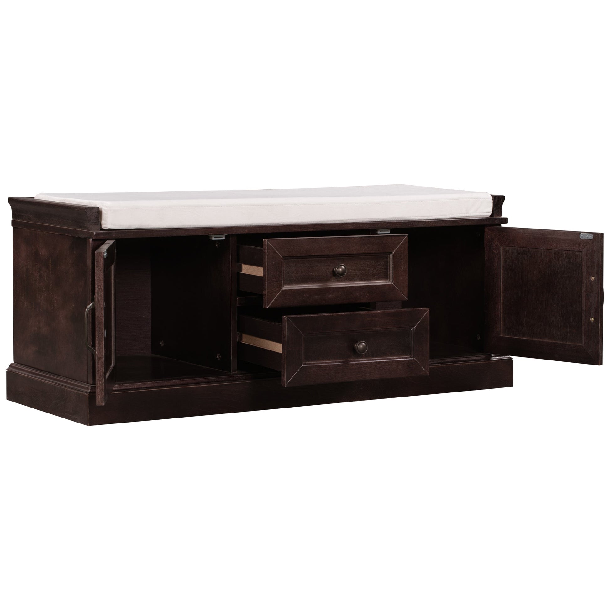 TREXM Storage Bench with 2 Drawers and 2 Cabinets - Espresso